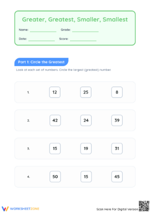 Printable Number Comparison Worksheet | Grade 1 Math