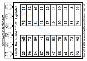 Circle the Greater Number Comparison Worksheet
