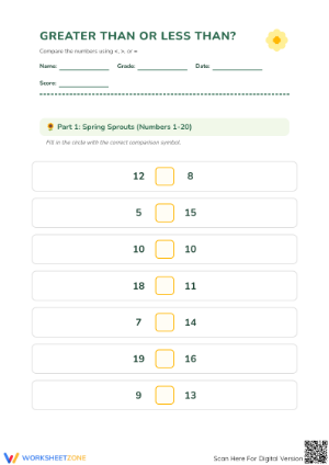 Printable Greater Than Less Than Worksheet | Grade 1 Math