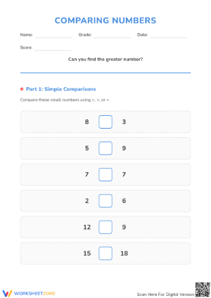 Essential Comparing Numbers Worksheet | Grade 1-2 Math