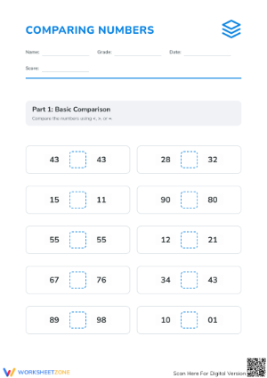 Printable Comparing Numbers Worksheet | Grade 2 Aligned