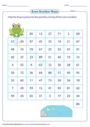 Even Number Maze Practice Worksheet