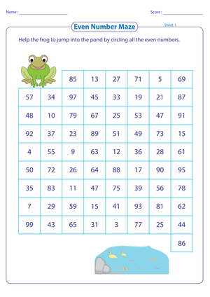 Even Number Maze Practice Worksheet