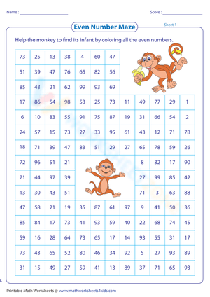 Explore Even Numbers: Maze Activity 1-100