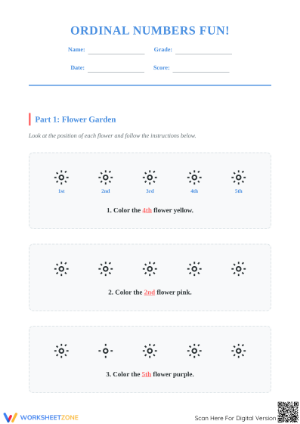 Printable Ordinal Numbers Practice | Grade 3 Math