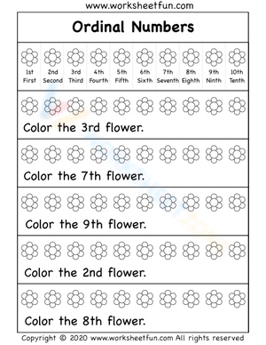 Coloring Activity: Learning Ordinal Numbers 1st-10th