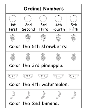 Coloring Fun: Learning Ordinal Numbers 1st - 10th