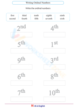 Spelling Ordinals Practice Worksheet