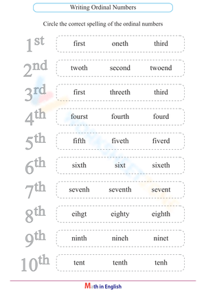 Spelling Ordinal Numbers Worksheet