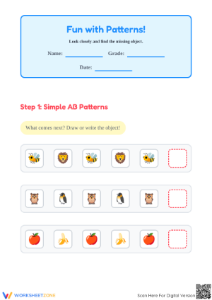 Essential Object Pattern Worksheet | Grade 1 Printable