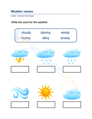Essential Grade 1 Weather Worksheet: Science Vocabulary