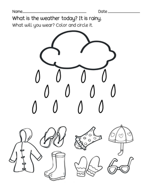 Essential Rainy Day Clothing Worksheet: Kindergarten Science