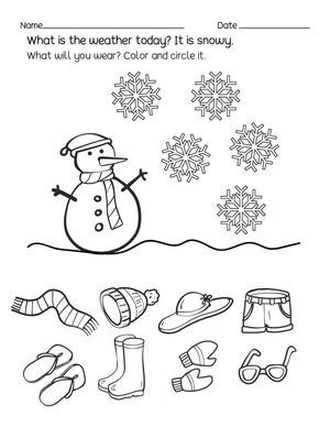 Printable Snowy Weather Clothing Worksheet | Kindergarten