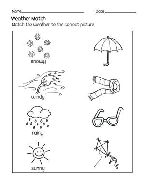 Essential Weather Match Worksheet | Grade K-1 Science