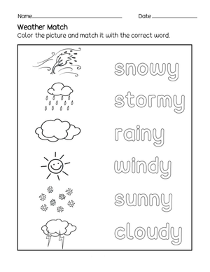 Essential Weather Match Worksheet | Kindergarten Science