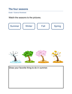 Essential Grade 1 Four Seasons Matching Worksheet