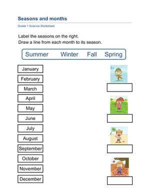 Essential Grade 1 Seasons and Months Matching Worksheet