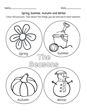 Four Seasons Coloring Page Worksheet