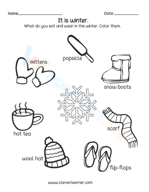 Winter Activities and Things Worksheet