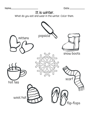 Winter Activities and Things Worksheet