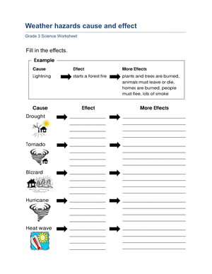 Printable Weather Hazards Cause & Effect Worksheet | Grade 3
