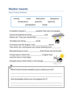 Essential Grade 3 Weather Hazards Science Worksheet