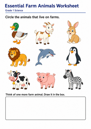 Grade 1 Farm Animals — Printable No-Prep Worksheet