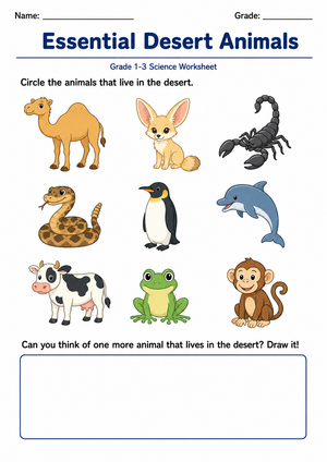 Essential Desert Animals Worksheet | Grade 1-3 Ready