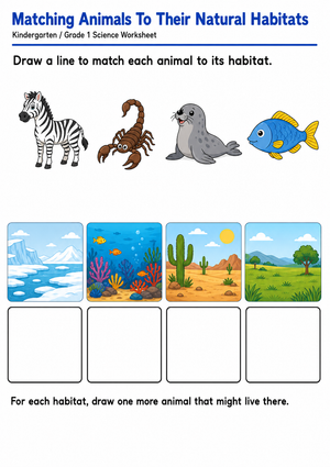 Grade 1 Animal Habitats — Printable No-Prep Worksheet