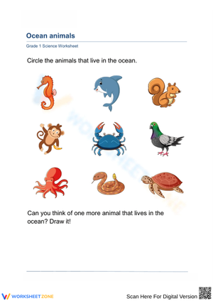 Grade 1 Ocean Animals — Printable No-Prep Worksheet