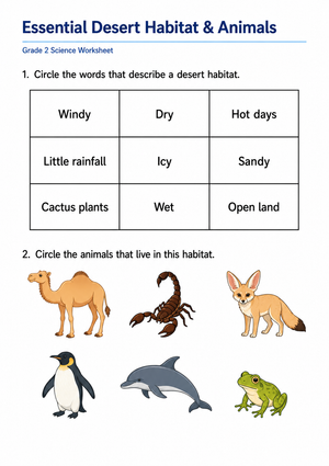 Essential Desert Habitat & Animals Worksheet | Grade 2 Ready