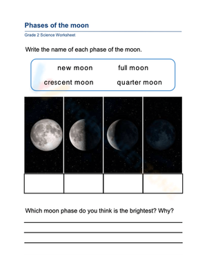 Grade 2: Exploring Moon Phases Worksheet