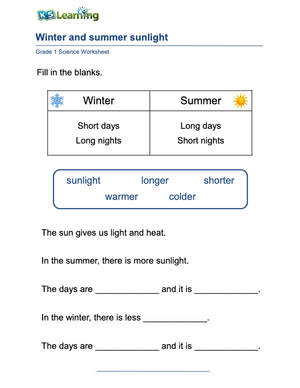 Grade 1 Seasonal Sunlight — Printable No-Prep Worksheet