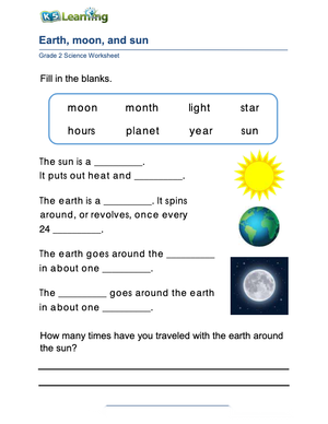 Essential Earth, Moon, and Sun Worksheet | Grade 2 Science
