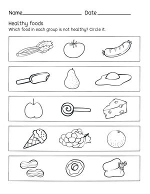 Printable Healthy Foods Worksheet | Grade K-1 Science