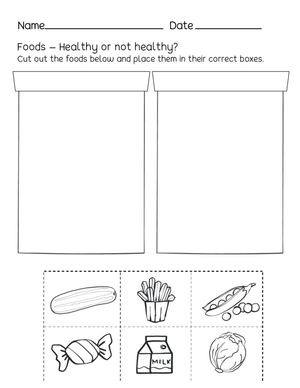 Grade K Healthy Food Sorting — Printable No-Prep Worksheet