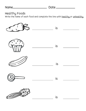 Grade Preschool Healthy Foods — Printable No-Prep Worksheet