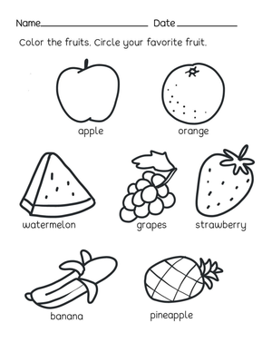 Printable Favorite Fruit Coloring Worksheet | Kindergarten