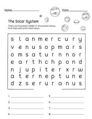 Solar System Word Search Puzzle