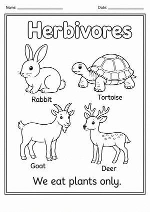 Grade K Herbivores — Printable No-Prep Worksheet