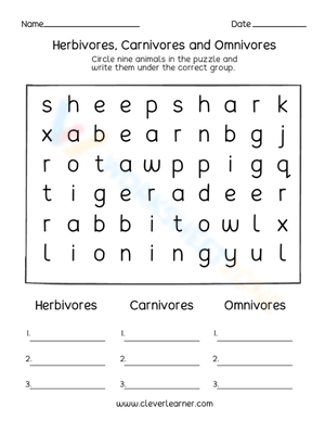 Herbivores, Carnivores and Omnivores