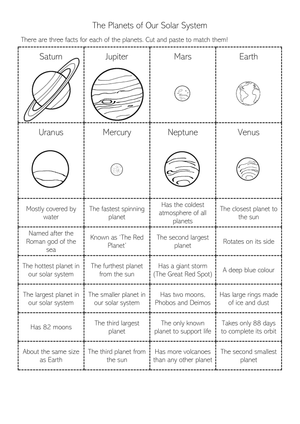 Planets Fact Match Worksheet