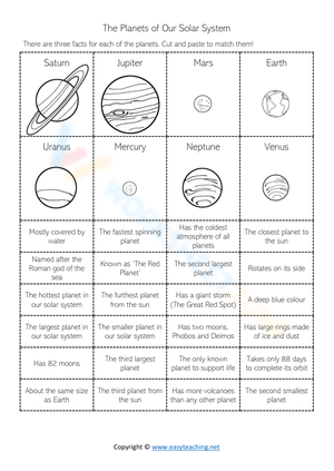 Planets Fact Match Worksheet