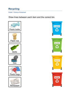Recycling Sorting Worksheet | Essential Grade 1 Science