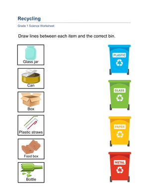 Essential Grade 1 Recycling Sorting Worksheet | Printable