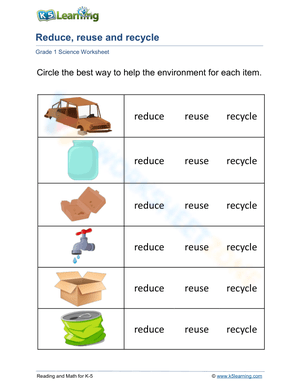 Grade 1 Reduce, Reuse, Recycle — Essential Worksheet