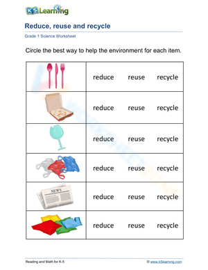 Essential Reduce, Reuse, Recycle Worksheet | Grade 1 Science