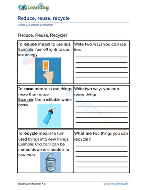 Essential Grade 2 Reduce, Reuse, Recycle Worksheet