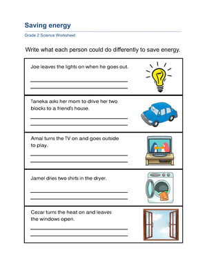 Grade 2 Saving Energy — Printable No-Prep Worksheet