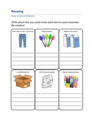 Grade 3 Reusing Items — Essential No-Prep Worksheet